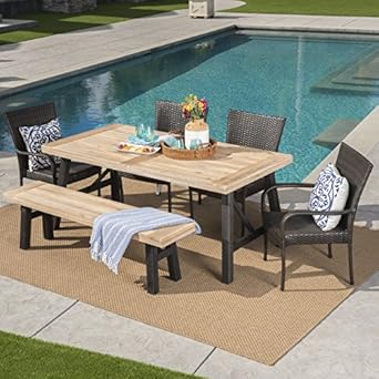 Amazon Com Porto Outdoor 6 Seater Acacia Wood Dining Set With