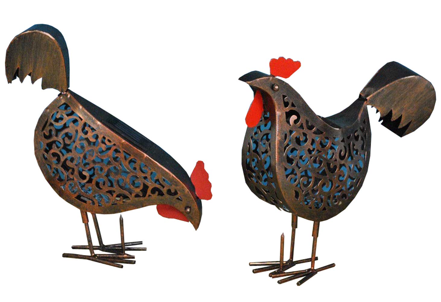 Smart Solar Metal Scroll Hens Ornamental Solar Garden Lights -2Pack