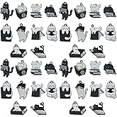 20pcs Alloy Enamel Printed Flower Black Background Black and White Cat Reading Series Pendant Jewelry Making DIY Keychain Earrings Pendant Various Design Charms for Jewelry Making Bracelets Necklace (SN1089)
