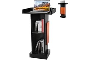 Vakiorn 41IN Wood Podium Stand with 2-Tier Shelve and Reserved Wire Hole, Wooden Lectern, Wooden Standing Pulpit for Office School Home Conference Restaurant Meeting