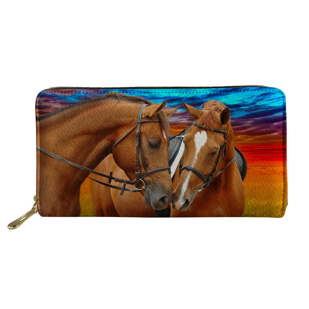 Showudesigns Long Wallet PU Leather Purse Credit Card Holder for Women Girls Horse Print