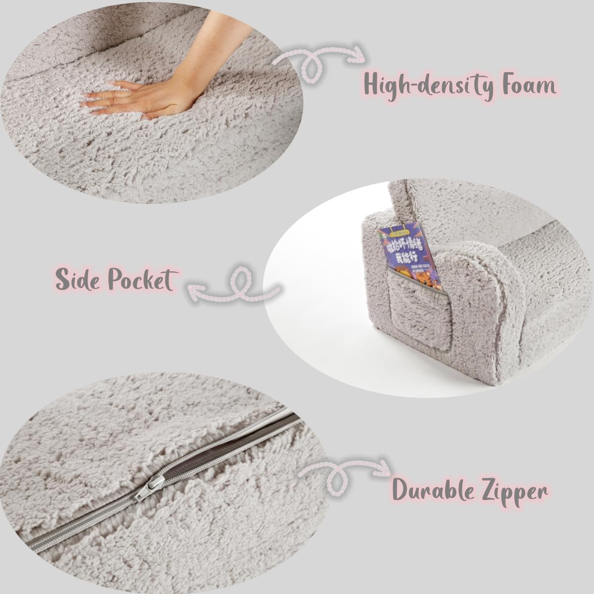 MOMCAYWEX Kids Sofa, 2-in-1 Flip-Out Foam Couch, Soft Play Lounge Chair for Toddlers and Children, Extra Wide, Grey