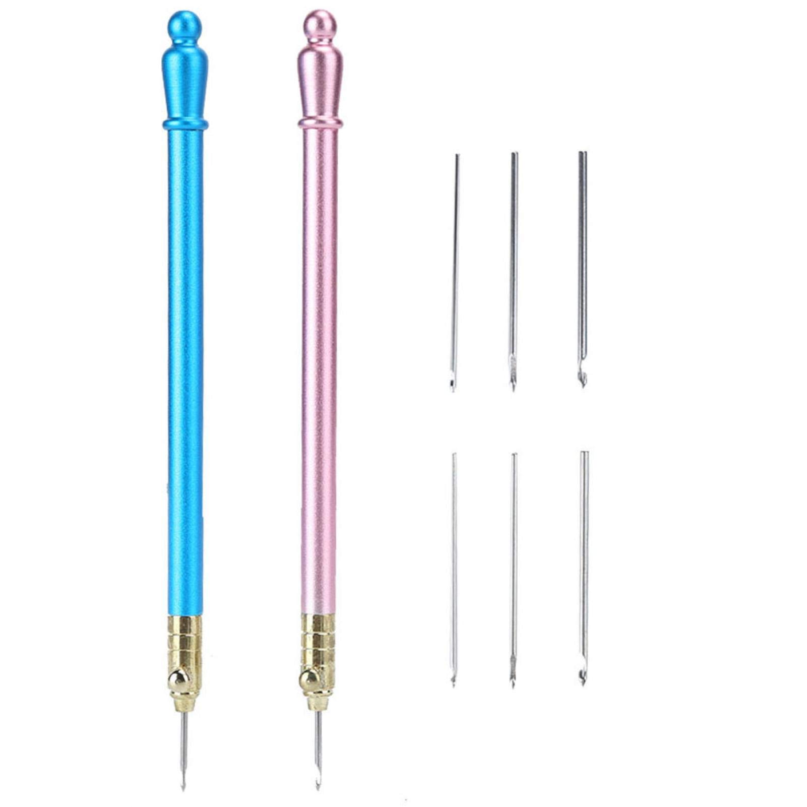 Embroidery Crochet Hook Set with 3 Needle Sizes, Stainless Steel Handle for Tambour Beading, Sequins, Sewing & Craft, 2 Color Handles (Blue & Pink)
