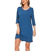 GYS Women's Bamboo Viscose Nightgowns Crewneck 3/4 Sleeve Sleepwear Comfy Night Shirt Sleep Dress