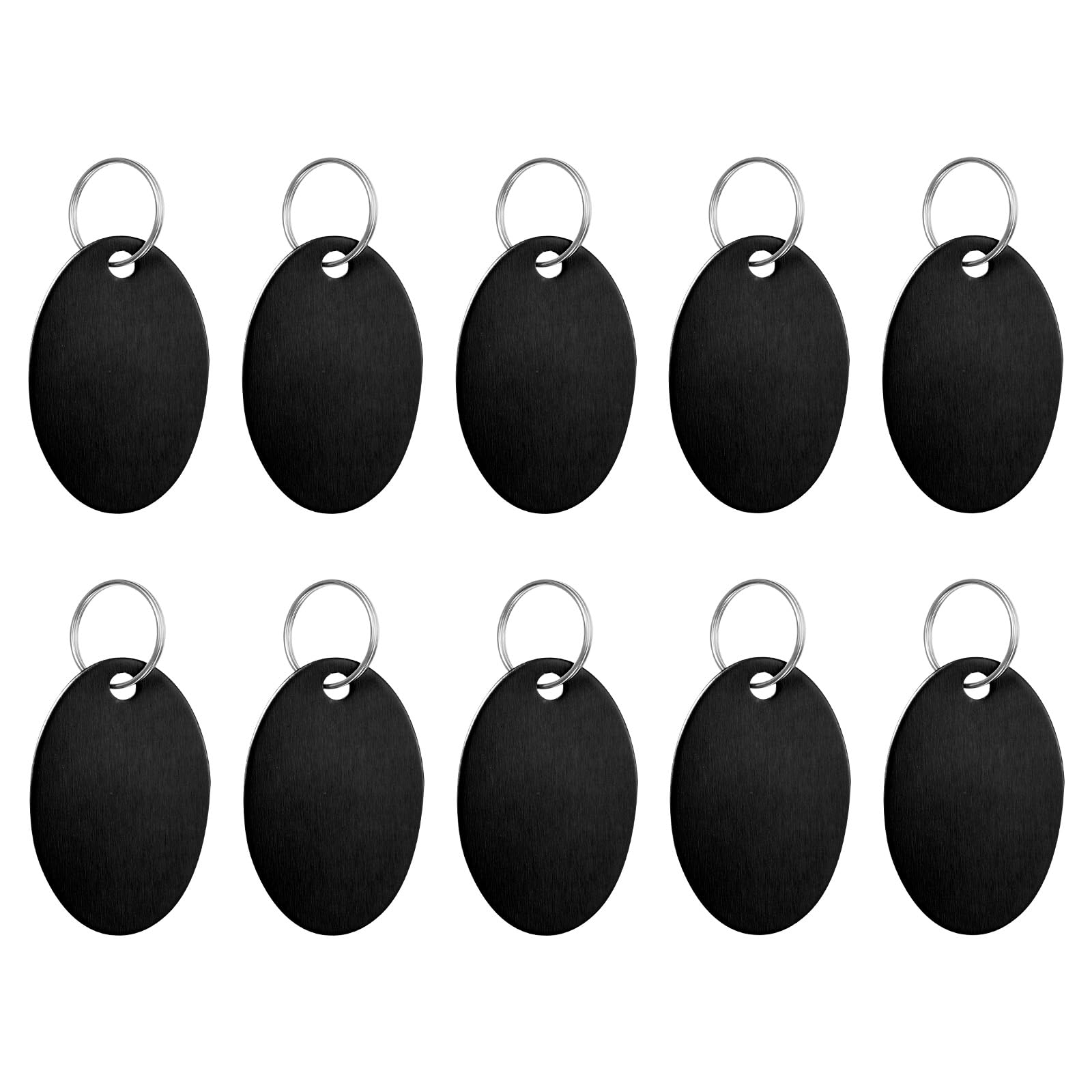 PATIKIL Aluminum Stamping Blanks 1.5 x 1 Inch, 10Pcs Oval Metal Engraving Blank Discs Sublimation ID Name Tags Dog Tag with Key Rings for DIY Craft Engraving, Black