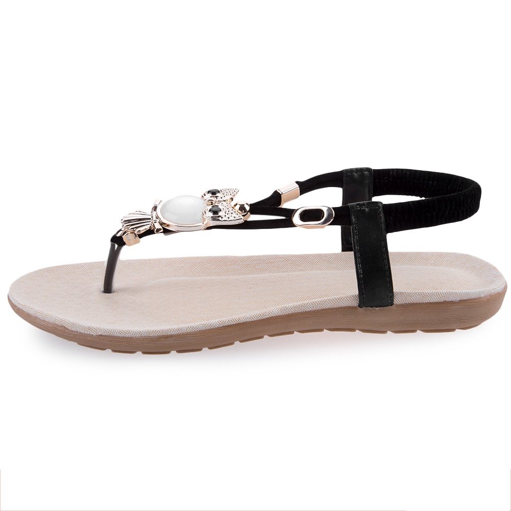hannea bohemia ladies owl rhinestone beach flip-flop