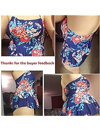 ADOME traje de baño de 2 piezas para dama, estilo vintage, estampado floral, con volantes, parte superior de tankini con triángulo, parte inferior, halter, traje de baño retro