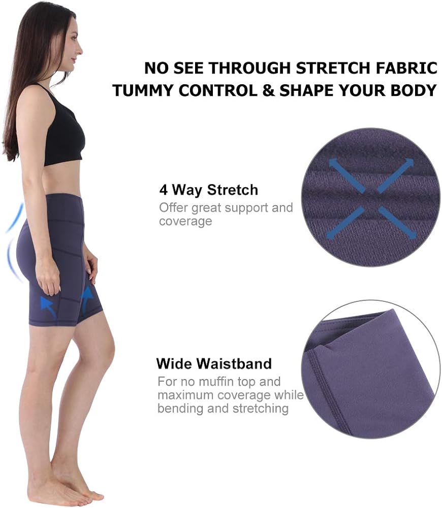 DD DEMOISELLE Women High Waist Stretchy Tummy Control Yoga Shorts with Pockets: Clothing
