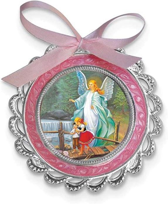DiamondJewelryNY Crib Medal, Guardian Angel Blue Crib Medal (Pink
