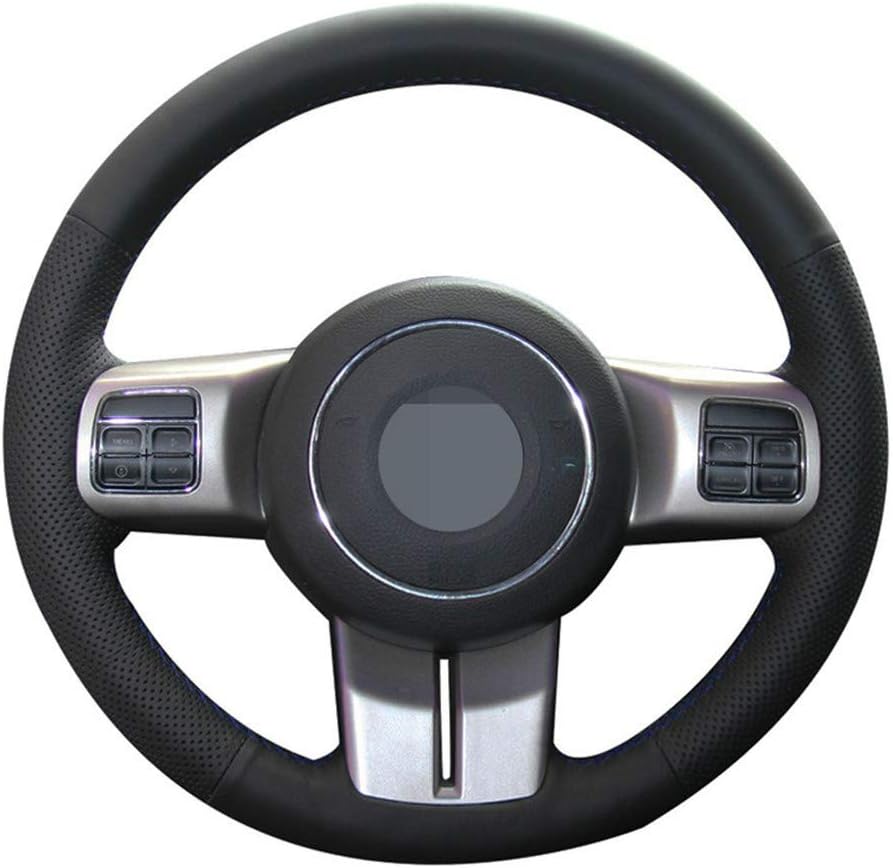FXPTECG Handsewing Black Leather Car Steering Wheel Covers Wrap, for Jeep Grand Cherokee 2011 2013 Compass Wrangler Patriot