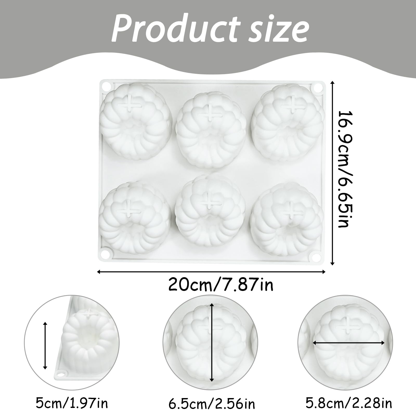 6-Cavity Raspberry Silicone Molds for Mousse Cake, Large Fluted Design, White