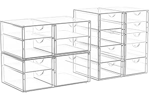 SNSLXH Makeup Organizer,16 Drawers Acrylic Clear Drawer Organizer, Clear Makeup Organizer, Plastic Storage Drawers for Vanity, Bathroom, Closet, Desk