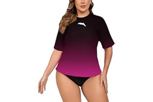 Halcurt Women's Plus Size Short Sleeve Rash Guard Swim Shirts Top Only Loose Fit Swim Tee UPF50+ Swimsuit