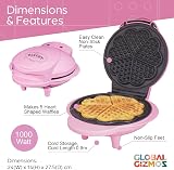 Global Gizmos Heart Shaped Waffle Maker 1000W Non-Stick 25x22 Pink view 2