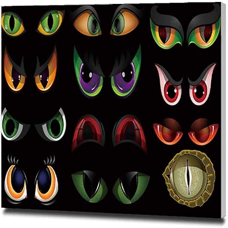 Amazon 漫画ベクトル目獣悪魔モンスター動物怒っているか怖い式の目玉眉毛とまつげの顔怖がっているヘビやドラキュラ吸血鬼動物視力イラスト分離黒 アートパネル 絵画 フォトフレーム モダン インテリア絵画 壁掛け キャンバス絵画 絵 パネル ポスター おしゃれ アート