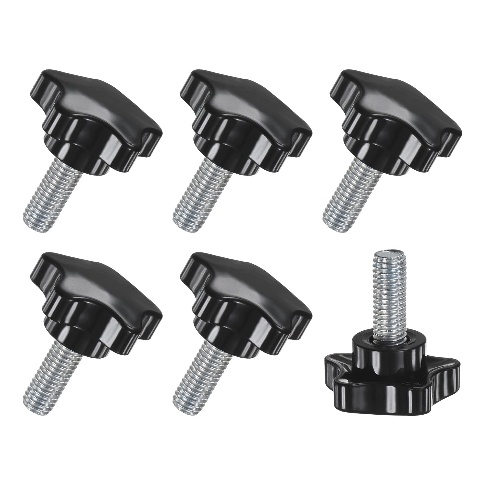 M METERXITY 6-Pack Star Clamping Knobs, M10x25mm Male Thread Hand Tightening Screw for Machinery/Electronic/Furniture/Umbrella Base, Machine Handle Replacement [39mm, Black]