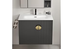 FINDEPOT 24" Bathroom Vanity with Sink Black, Modern Painted Floating Vanity Bathroom Sinks with Cabinets with Double Soft Close Cabinet Door, White Ceramic Sink & Gold Handles, Large Storage for Small Space