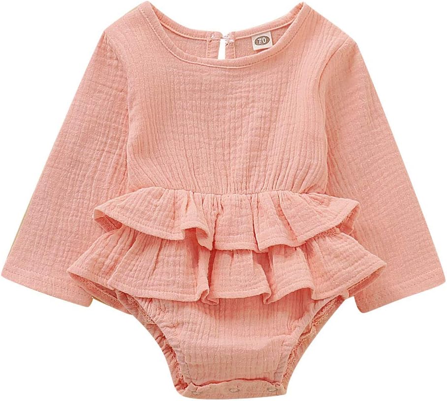 Yoawdats Newborn Baby Girl Romper Cotton Linen Bodysuits Ruffle Sleeve Summer Jumpsuit Outfits Clothes