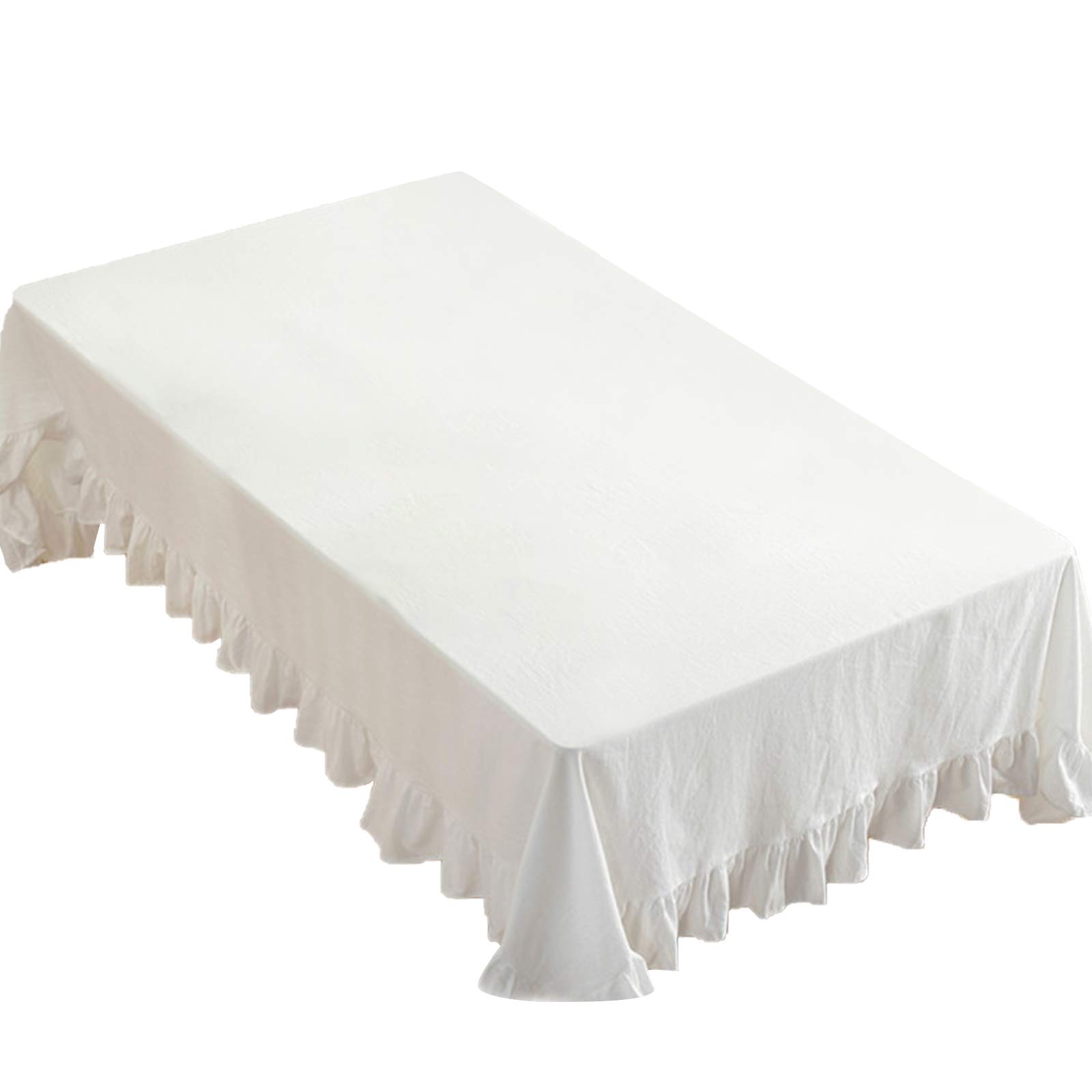 rismart Ruffle Square Linen Table Cloth Cover Tablecloth for Tabletop Desk Adornment White 100 x 140 cm