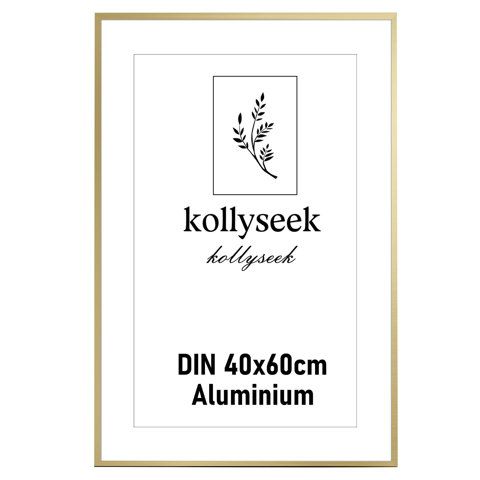 kollyseek Aluminium Frame 40x60cm Gold Metal Poster Frame with Shatterproof Acrylic Glass Modern Photo Frame with Mount for Pictures Poster Photo Gold