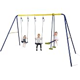 HLC Heavy Duty Metal Kids Swing Set for Backyard, Ages 3-10, 440lbs | Ideal centerpiece for weekend family gatherings and holiday celebrations in the courtyard