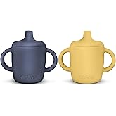 KIDSco. Silicone Sippy Cups (2 Pack) – Soft Spout & Easy Grip Handles for Babies 6+ months, Plastic Free, Toxic Free Silicone, Leak-Resistant, Dishwasher Safe (Midnight Blue & Canary)