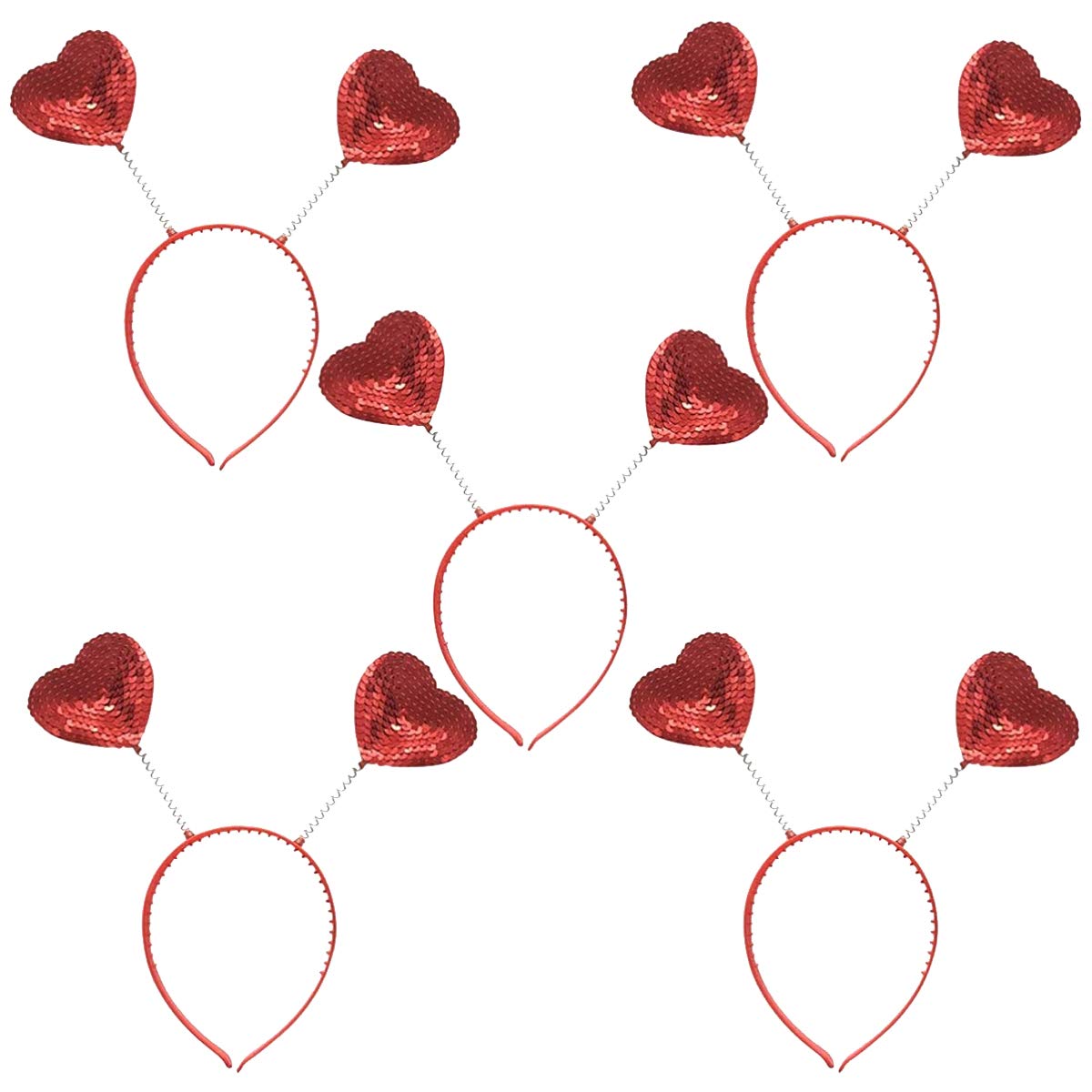 5 Pcs Red Heart Shape Sequin Hair Hoops Heart Head Bands for Girls Women Costumes Party Supplies