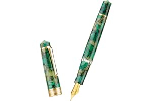 Asvine P20 Piston Fountain Pen Extra Fine Point, Green Marble Acrylic Gold Trim Smooth Writer Collection with Case Set