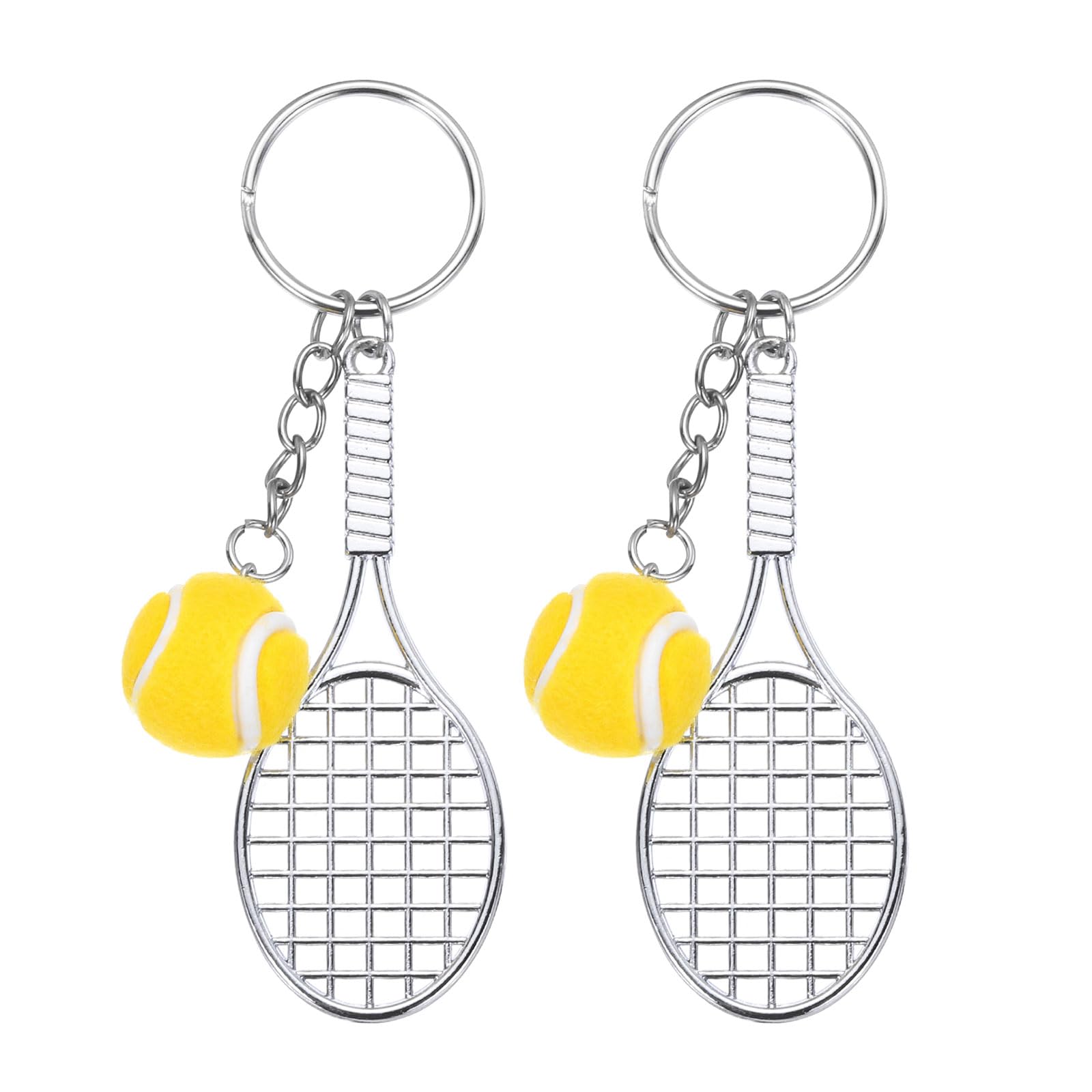 PATIKIL Tennis Keychain, 2 Pcs Metal Tennis Racket Key Chains Sports Novelty Charm Pendant for Backpacks, Gift, Party Favor, Souvenir, Sports Fan, Yellow