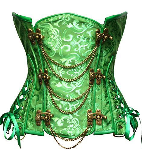 BSLINGERIE Gothic Punk Heavy Duty Retro Waist Cincher Underbust Corset (XXL, Green)