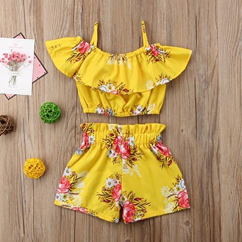 Toddler Baby Girl Floral Halter Ruffled Outfits Set Strap Crop Tops+Short Pants 2 PCS Clothes Set
