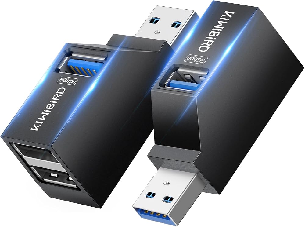 KiWiBiRD USB Double Adapter Mini USB Hub 1x USB 3.0 2x USB 2.0 2 Pack