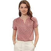 Allegra K Women's Polka Dots Print V Neck Short Sleeve Elegant Work Office Tops