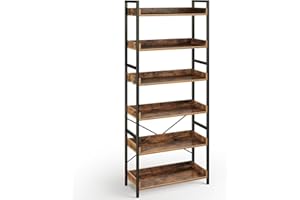 Rolanstar Bookshelf, 6 Tier Bookcase, Industrial Storage Rack with Metal Frame, Free Standing Utility Organizer Shelf Unit fo