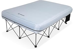 FUNDANGO 2 Person Cot Queen Size, Folding Airbed Mattress, Double Camp Bed with 2 Cup Holders, Removeable Cover for Adults Outdoor Travel,Carry Bag Included (Grey)