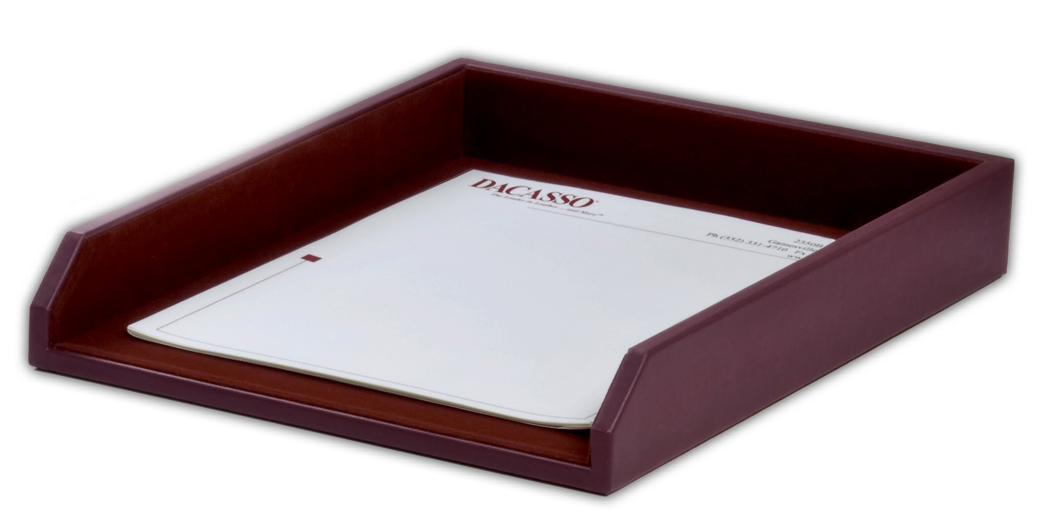 Dacasso Two-Tone Leather Letter Tray, Burgundy, 34.59 x 26.97 x 5.08 cm