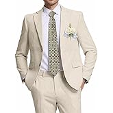 Wehilion Men's 2 Piece Linen Suits Slim Fit Casual Summer Beach Wedding Dress Tux Prom Lightweight Blazer Jacket and Pants