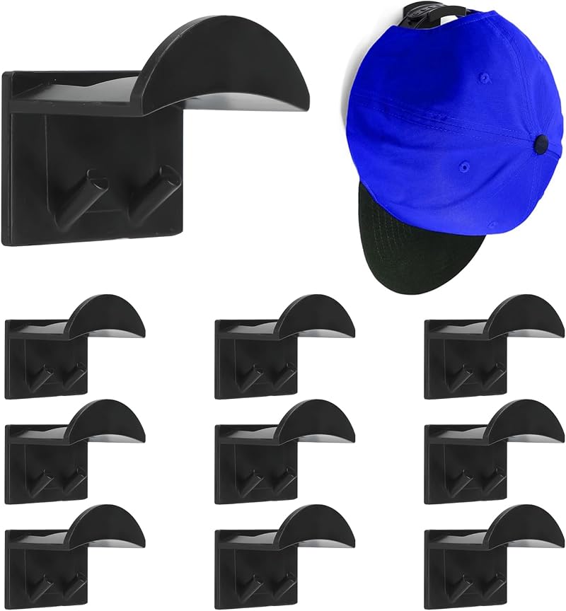 Kasoud 10PCS Adhesive Hat Hooks Wall Mounted Baseball Cap Holder No Drilling