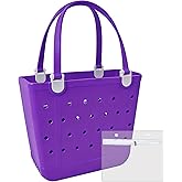 Juyeesm Medium Beach Bag, Waterproof Rubber Beach Bag, Washable Open Tote Bag Durable Tote Travel Bags for Outdoor Sport