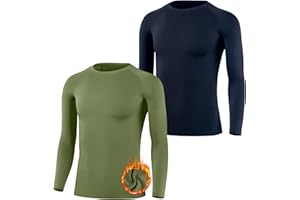 BIG ELEPHANT 2 Pack Youth Boys Compression Thermal Shirt Fleece Lined Base Layer Long Sleeve Athletic Baseball Undershirt