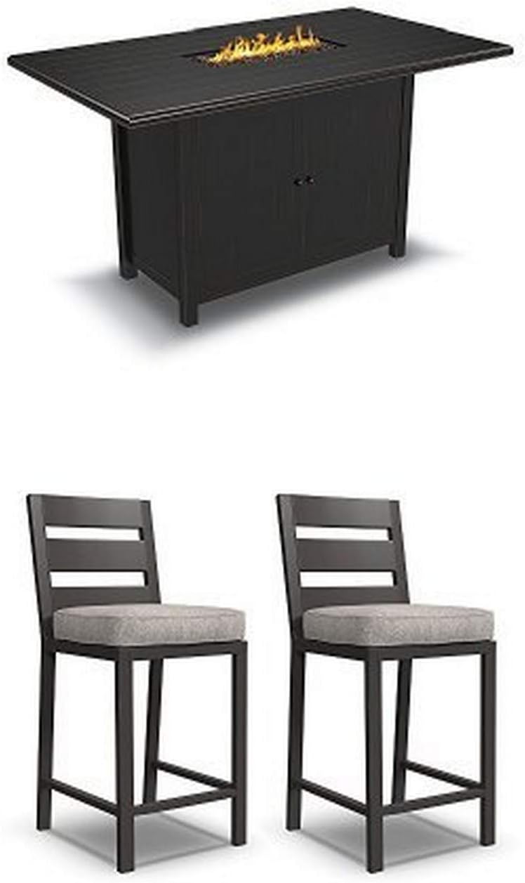 dining table fire pit on Tables Fire Pit Bar Table 2 Barstools With Cushions Ashley Furniture Signature Design Perrymount 3 Piece Outdoor Set Dark Brown Dining Tables