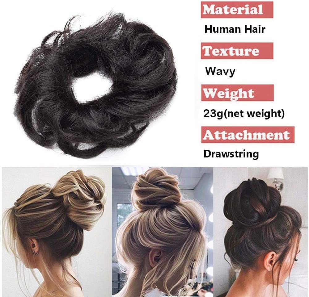 Short Messy Hair Bun 100% Silky Soft Real Remy Human Updo Curly Hair Ribbon Ponytail Extensions Donut Chignons HairPeice #01 Jet Black - Image 4
