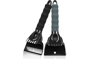 Rest-Eazzzy 2 Pack Snow and Ice Scraper for Car Windshield, Frost Removal Tool with Foam Handle, for Car Truck SUV Window and Windshield, Scratch-Free (Black & Grey)