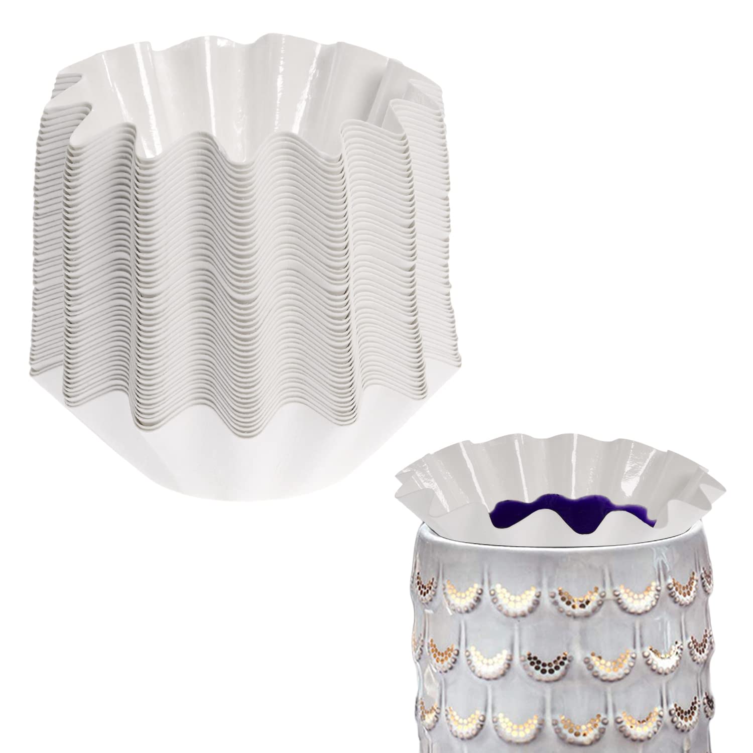 DBOO Wax Melt Warmer Liners Reusable Cupcake Liners Wax Reusable Wax Liner Candle Popper Liner Leakproof Wax Tray for Scented Wax Electric Wax Warmers, Plug in Warmers (White, 25)