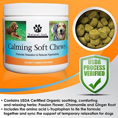 FLASH SALE!!!!!!!!!!!!!!!!!!Natural Jack Organic 120 Anxiety Calming Treats for Dogs- Anxiety Relief for Your Dog in the Form of a Delicious Treat- Organic, Made in the USA