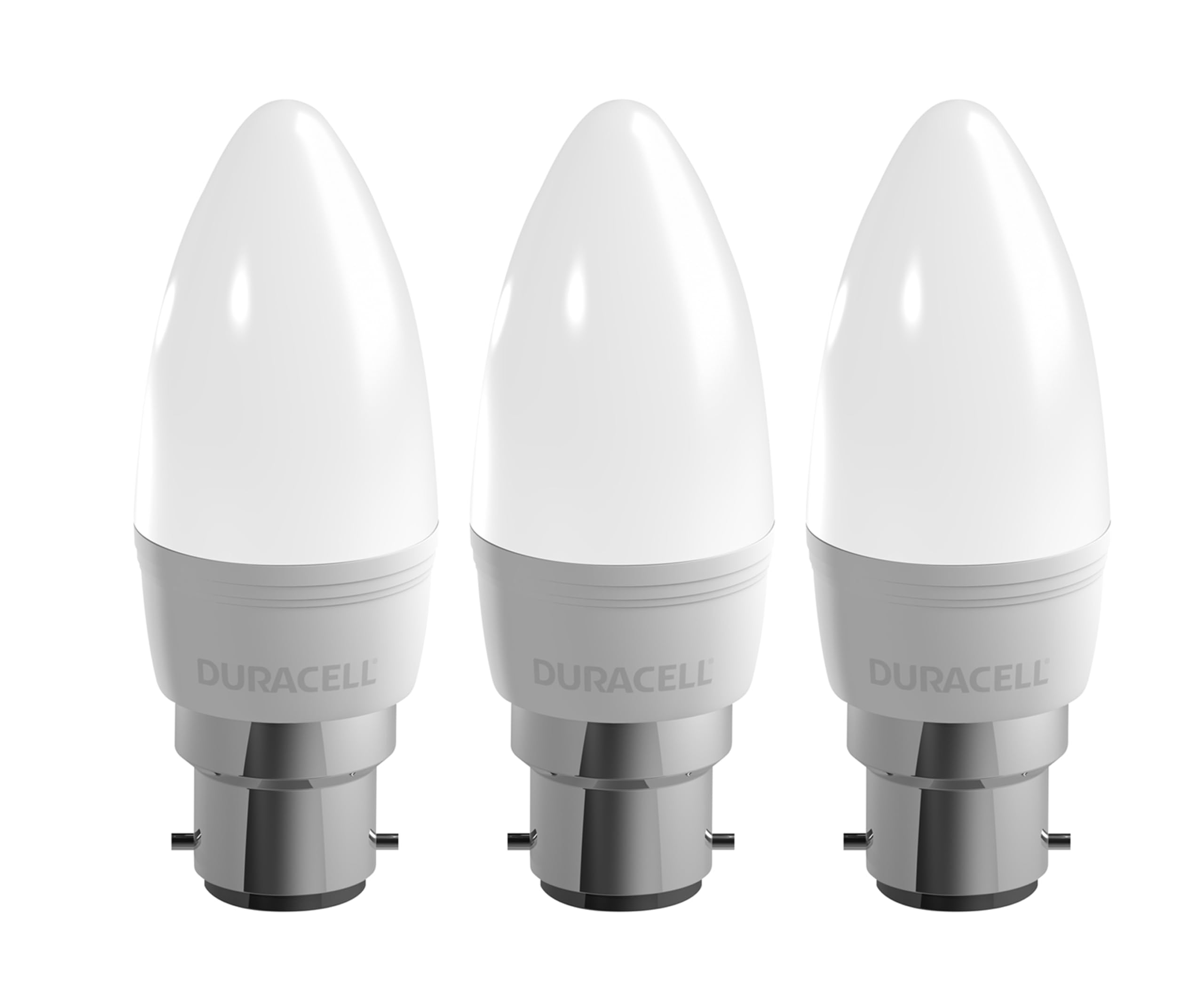 Duracell LED Frosted Candle Light Bulbs, B22 Bayonet, 6W, 470 lumens, 40W Halogen Equivalent, Warn White 3000K - 3 Pack