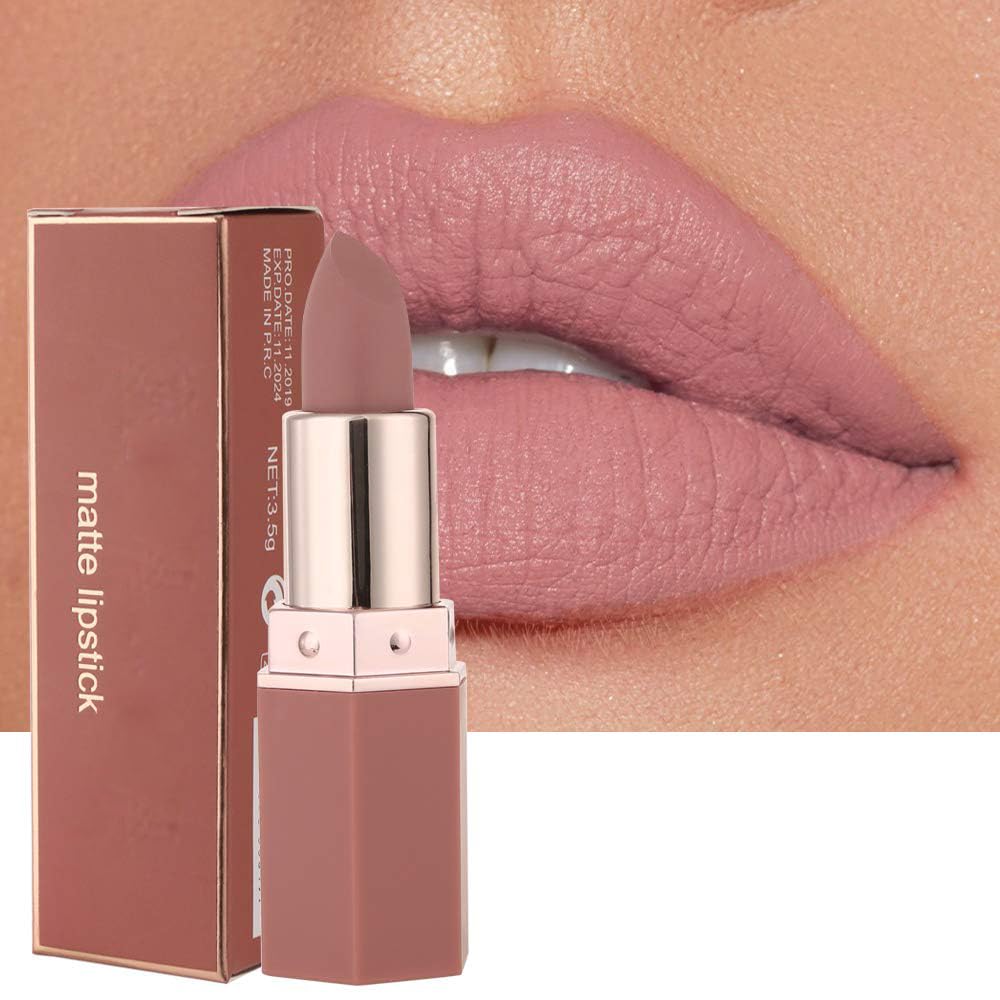 GL-Turelifes Matte Lipstick Velvety Red Lipsticks Waterproof Long Lasting Smoothing Non-stick Cup Sexy Colors Lipsticks (#03 Nude)