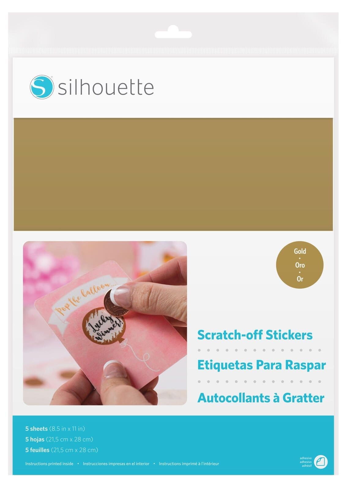 Silhouette Printable Scratch-Off Sticker Sheets, Gold, 8.5 x 11-Inch