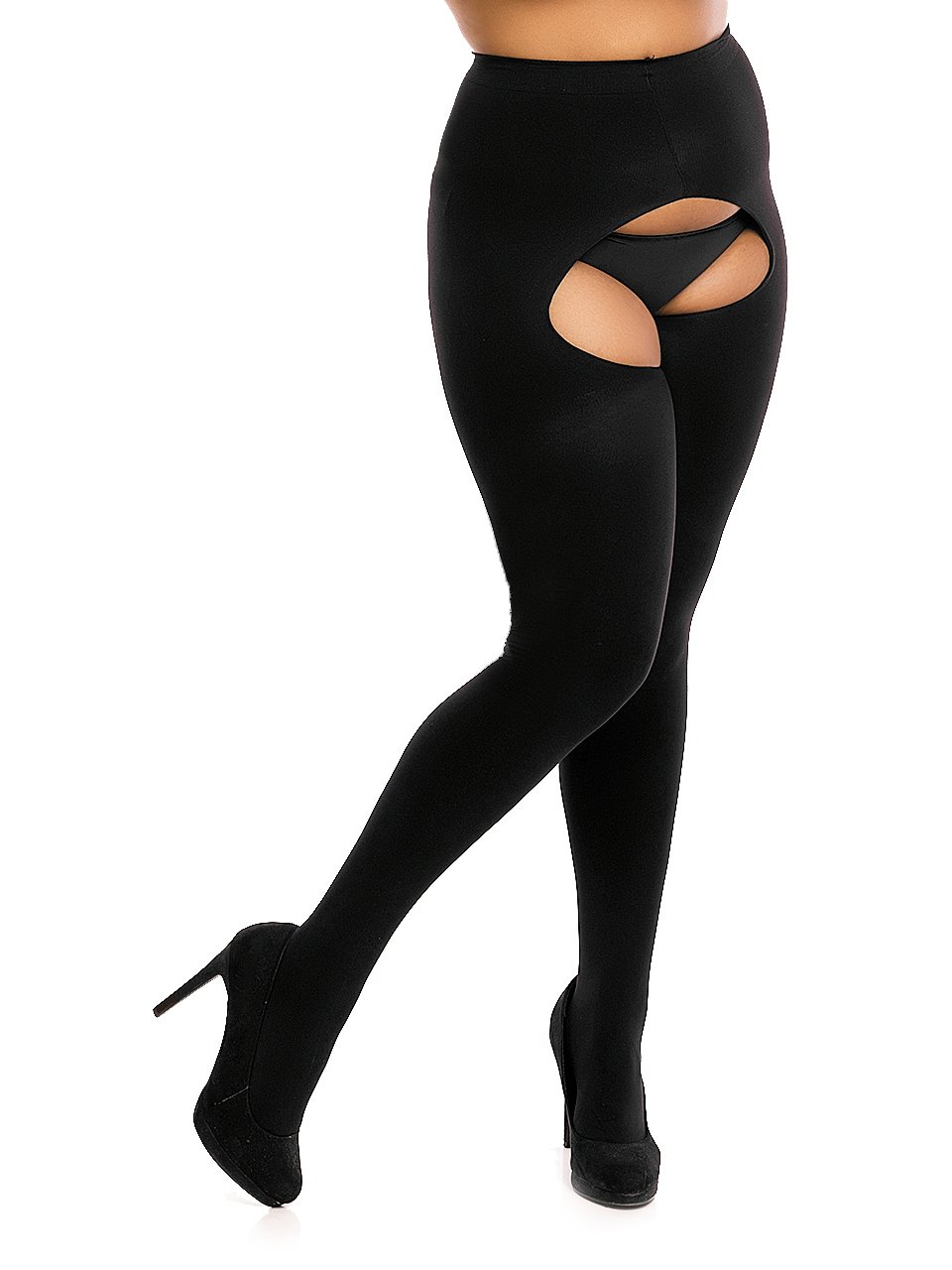BIGGI BIG Women's 60 Ouvert-Strumpfhose Große Größen Crotchless Tights, Schwarz, 38/40 (S)