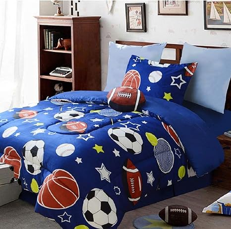 Amazon Com Dahdoul 4 Piece Baseball Sport Design Kids Comforter